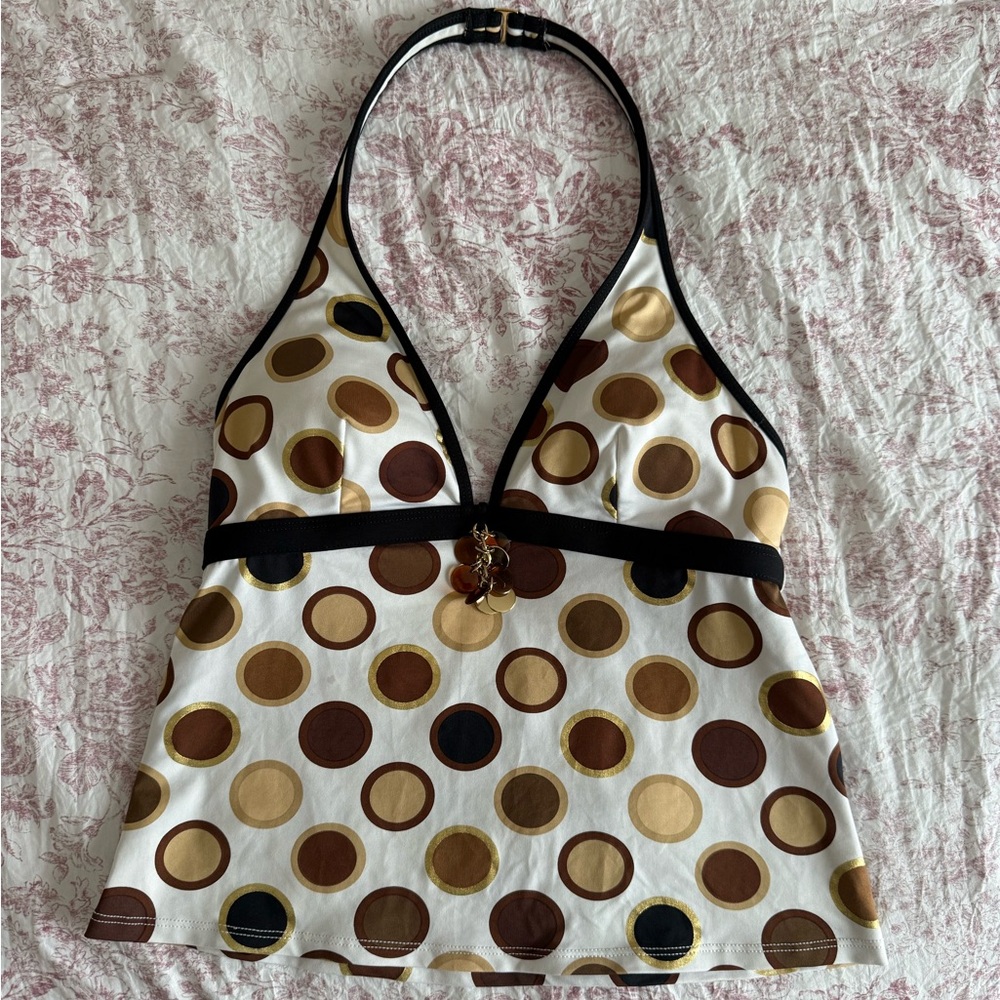 Polka Dot Halter Tank Top in Brown & Cream